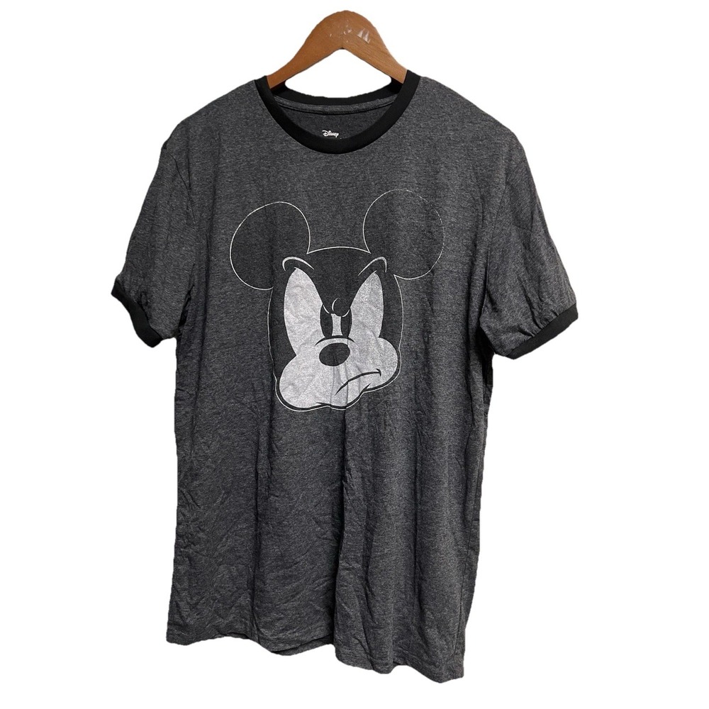 023-009 Disney Store Women's Large Mickey Mouse Shirt Gray Black Short‎ Sleeve